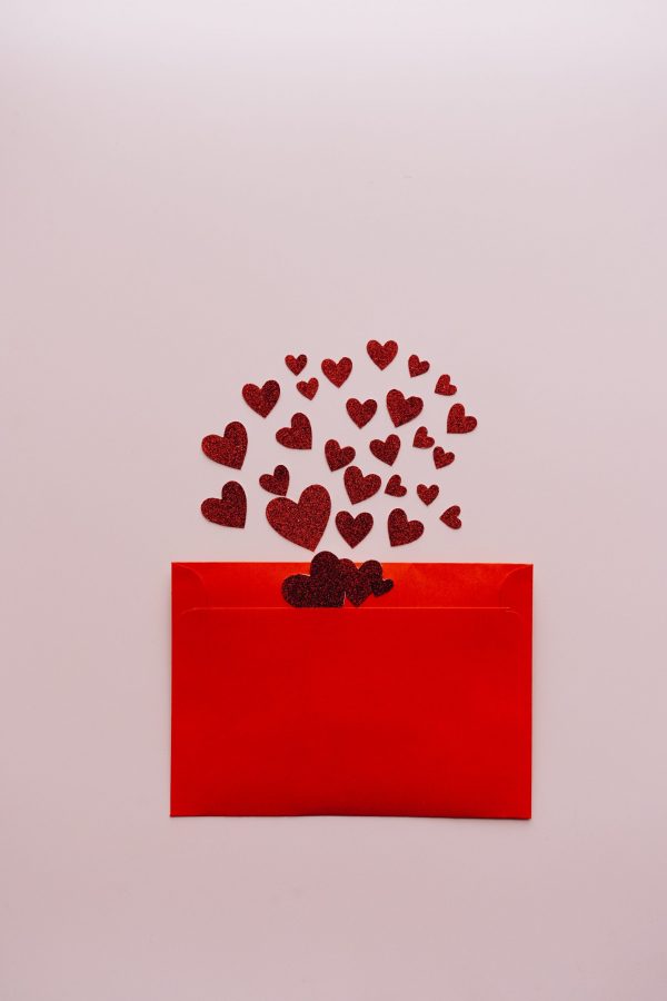 Valentine's Day hearts coming out of envelope
